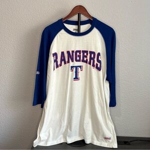 Texas Rangers Shirt Mens XL White/ Blue MLB Baseball Stitches 3/4 Sleeve Raglan